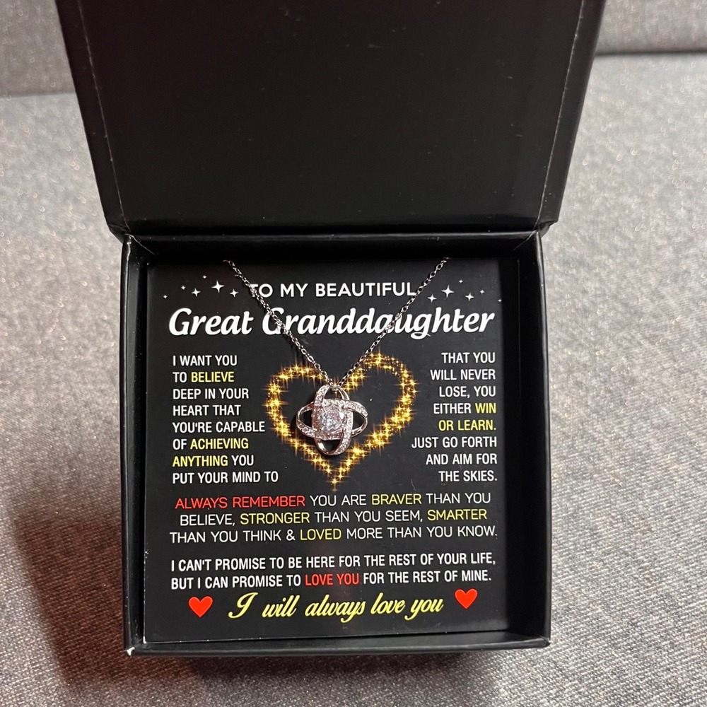 Great Granddaughter Love Knot Necklace Gift OS Silver 925 Sterling